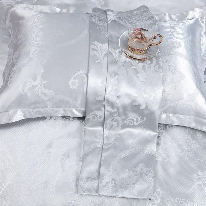 DXHOME Bettwäsche Satin 155x220 cm Silver Grau Hellgrau Wendebettwäsche Jacquard Bettwaesche mit Gol