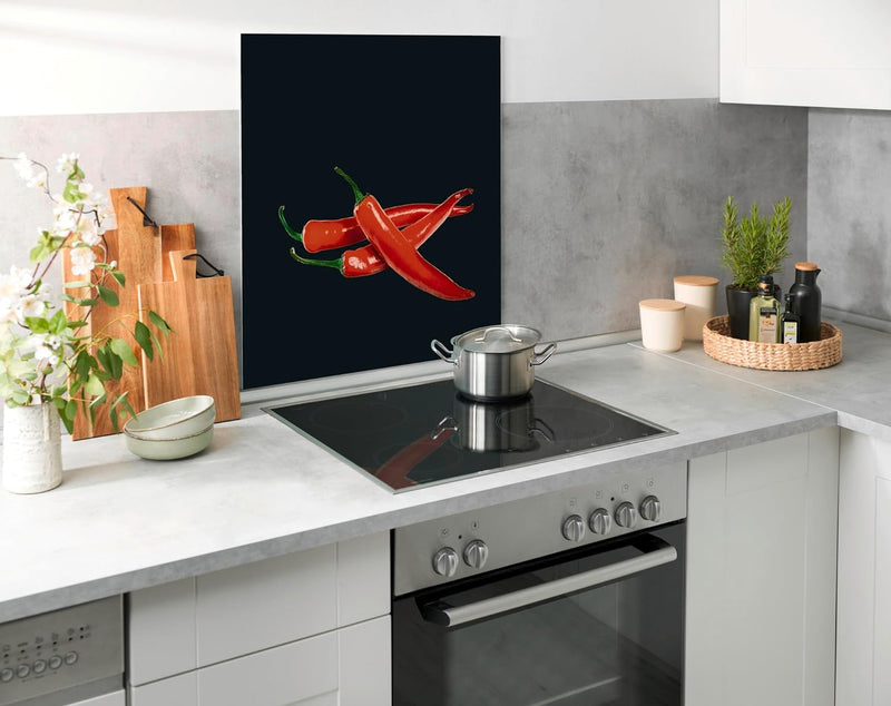 WENKO Glasrückwand Hot Peperoni 60 x 70 cm - Spritzschutz, Gehärtetes Glas, 60 x 70 cm, Mehrfarbig,