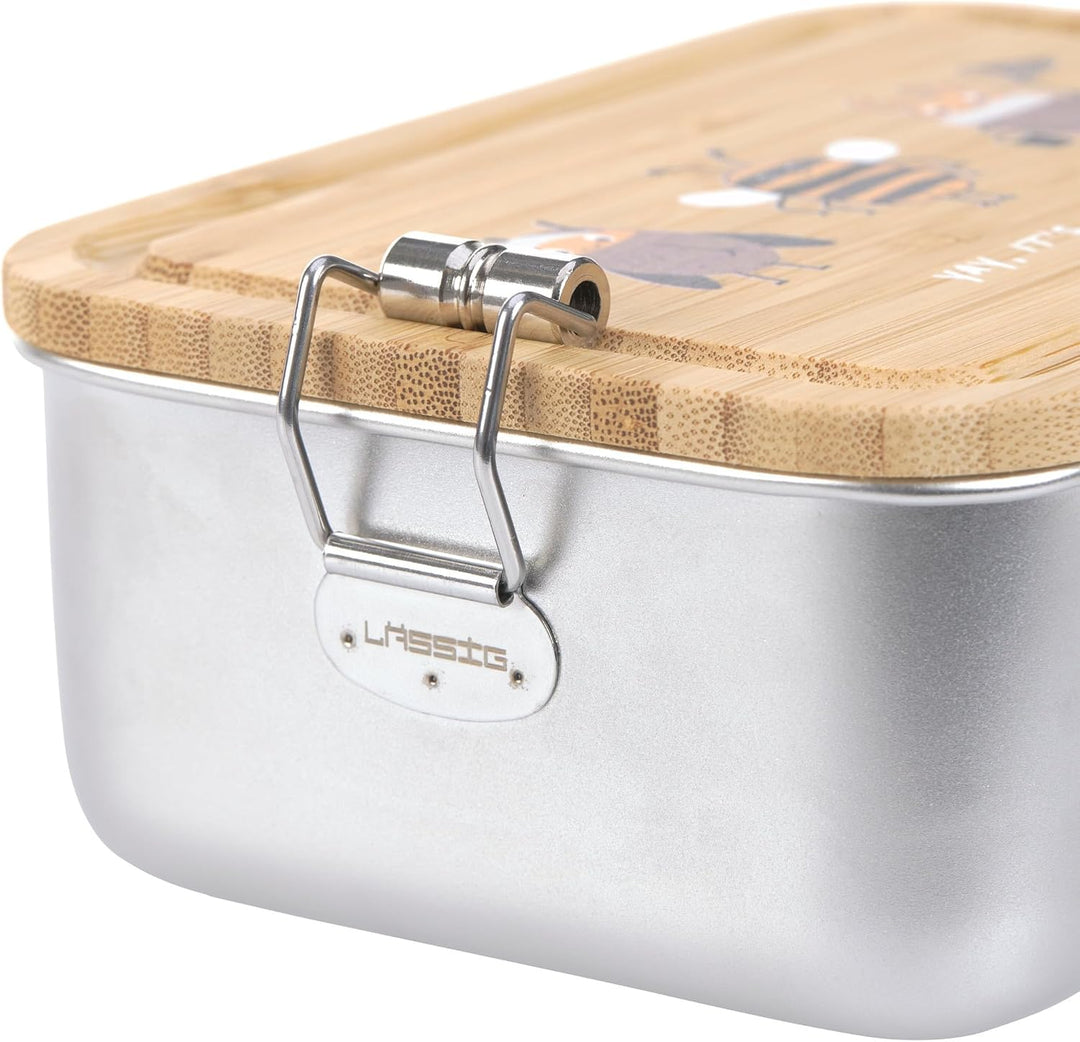 LÄSSIG Kinder Brotdose Edelstahl und Bambus Frühstücksbox nachhaltig Kindergarten Schule/Lunchbox St