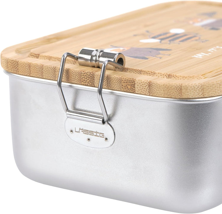 LÄSSIG Kinder Brotdose Edelstahl und Bambus Frühstücksbox nachhaltig Kindergarten Schule/Lunchbox St