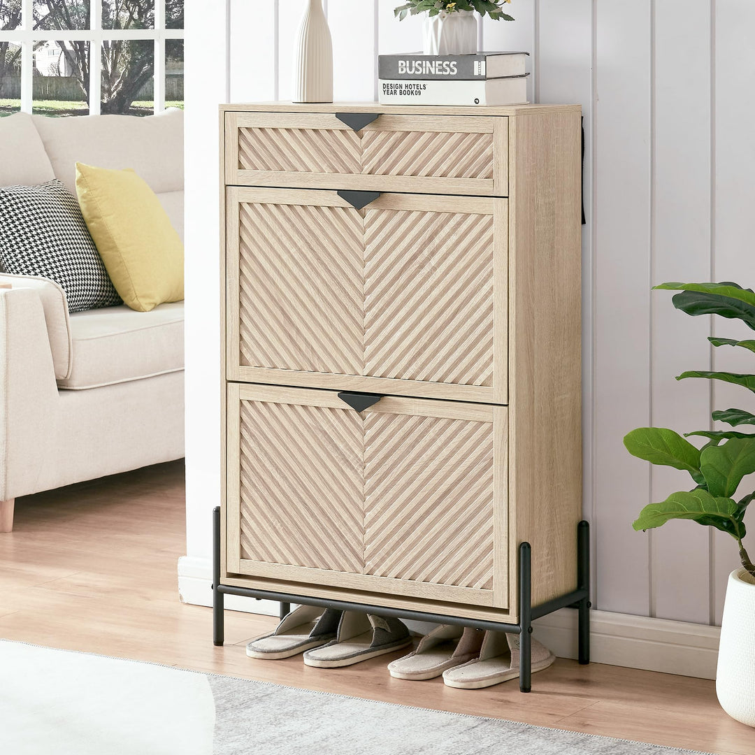 Schmal Schuhschrank mit 2 Klappen platzsparender, Schmaler Geschlossen Schuhregal Schuh Schrank Schu