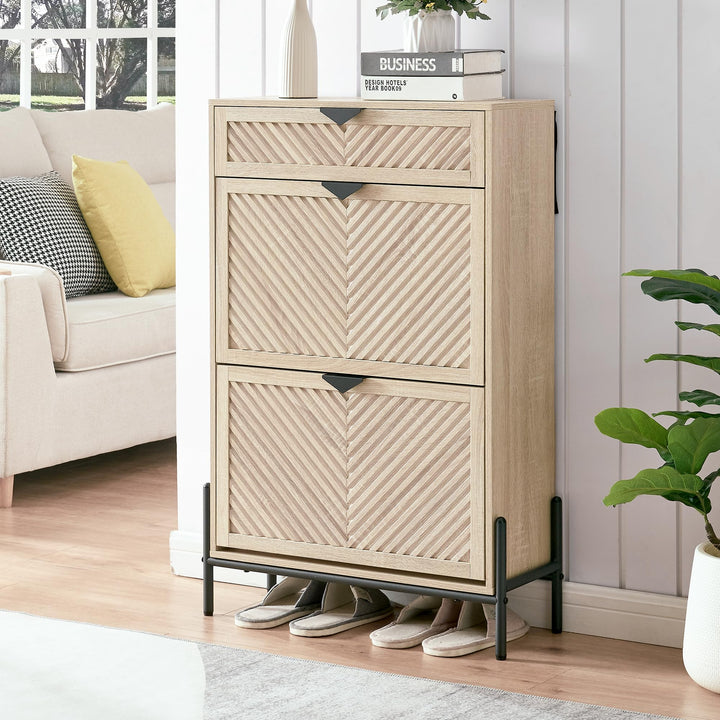 Schmal Schuhschrank mit 2 Klappen platzsparender, Schmaler Geschlossen Schuhregal Schuh Schrank Schu