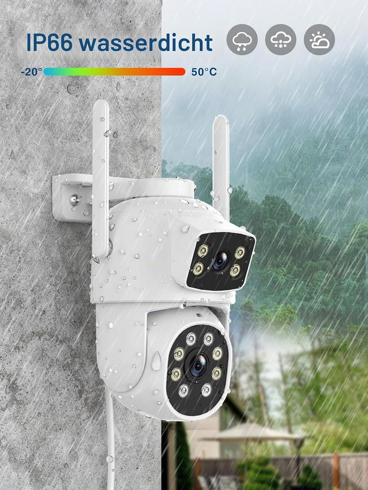 Reobiux 3K Überwachungskamera Aussen mit Doppelobjektiv, PTZ Outdoor WLAN IP Kamera Überwachung Auss