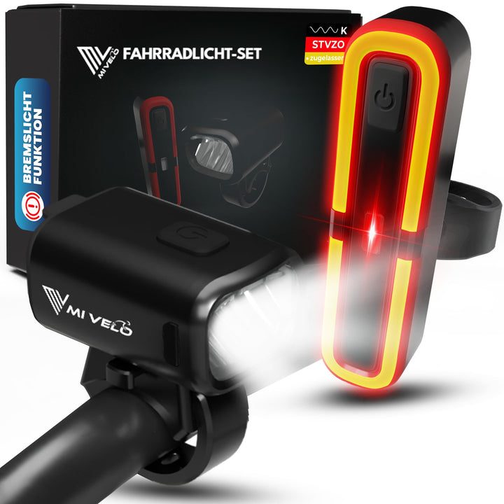 MIVELO Fahrradlicht Set mit Power-Akku, StVZO zugelassene Fahrradbeleuchtung USB aufladbar &amp; wasserd
