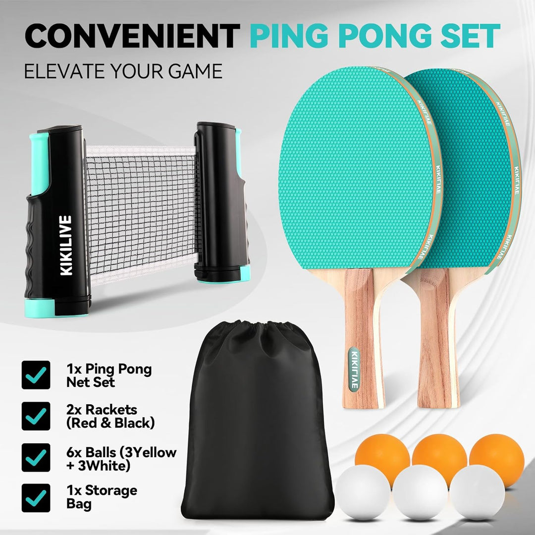 Tischtennis Set mit ausziehbarem Netz, 2 Schlägern, 6 Bällen und Tragetasche – das tragbare Set für