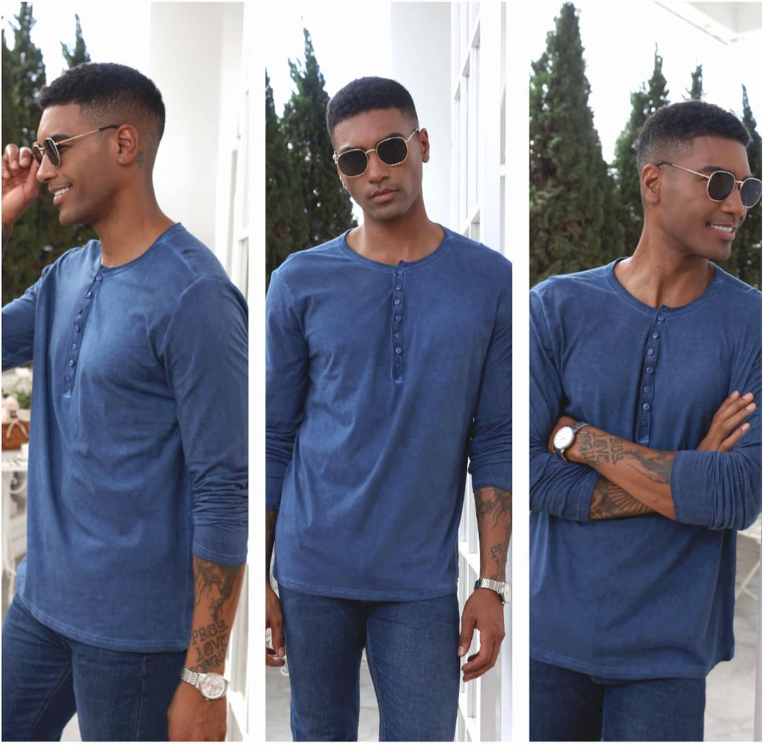YawYews Henley Shirt Herren Langarm Langarmshirt Herren Longsleeve T Shirt Vintage Tshirt Baumwolle
