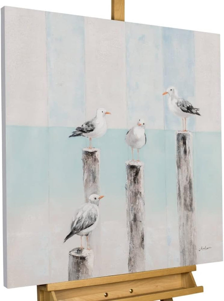 KunstLoft Leinwandbild | 100% HANDGEMALT | 80x80cm | Gemälde 'Ostseesehnsucht' | Meer | Blau Weiss |