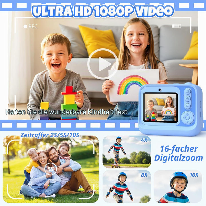 Gontence Kinderkamera, Digitalkamera Kinder, 2" Bildschirm Kinder Kamera SD Karte 32GB | 1080P HD Vi
