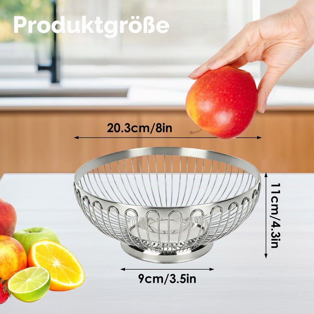 Tissting Obstschale Silber Edelstahl Obsttablett 20cm/22cm/24cm/26cm Runde Snack Gemüse Schale Europ