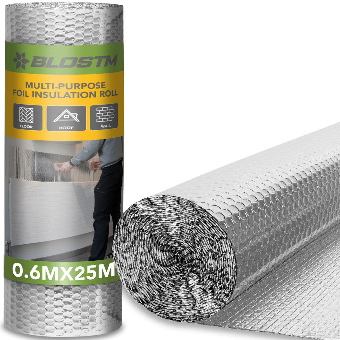 BLOSTM 25m x 60cm Heizkörper Reflexionsfolie - Isolierfolie Heizung Isolierung Wand Aluminium, Heizk
