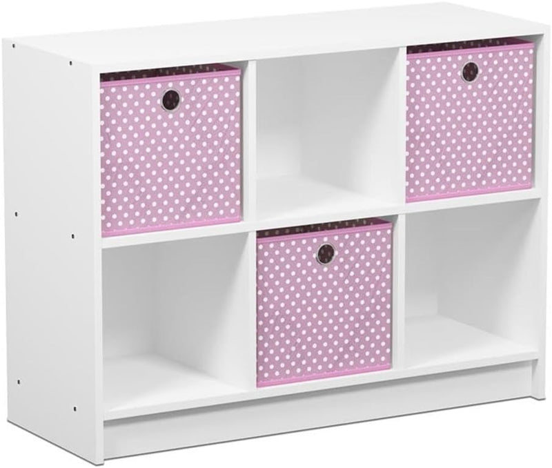 Furinno Basic Bücherregal mit 6 Fächern und 3 Einschüben, holz, Weiss/Rosa, 30.23 x 30.23 x 59.94 cm