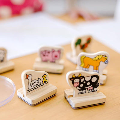 Melissa & Doug Stempelset aus Holz mit Bauernhoftieren, für Kinder ab 3 Jahren, 8 Holzstempel, 2 Ste