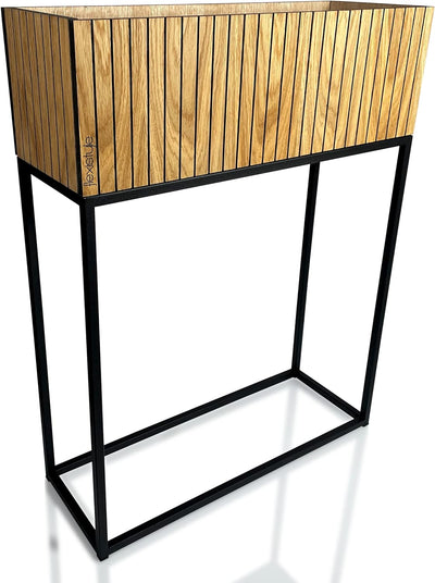 FLEXISTYLE Pflanzenständer LOFT FIORINO Metall Eiche Holz Lamelle Blumenständer Schwarz Blumentopf m