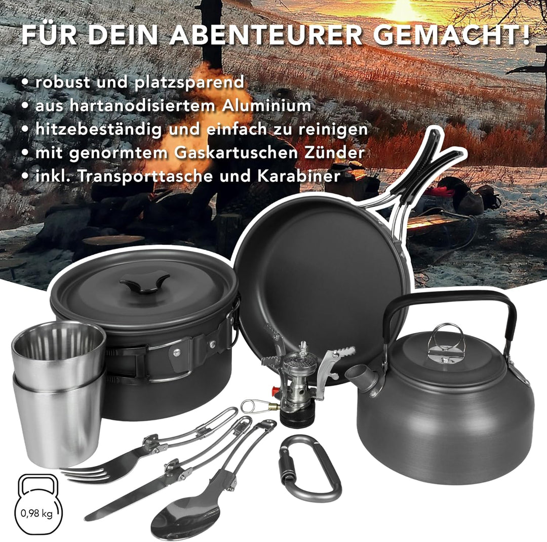 Black Snake® Camping Geschirr 'Black Forest' Kochgeschirr Kombination mit Edelstahl Becher Set und B