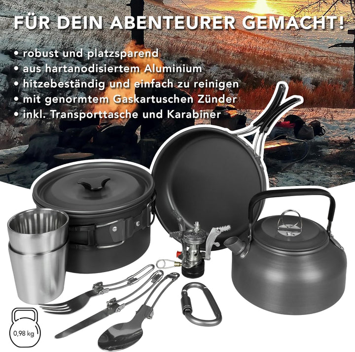 Black Snake® Camping Geschirr 'Black Forest' Kochgeschirr Kombination mit Edelstahl Becher Set und B