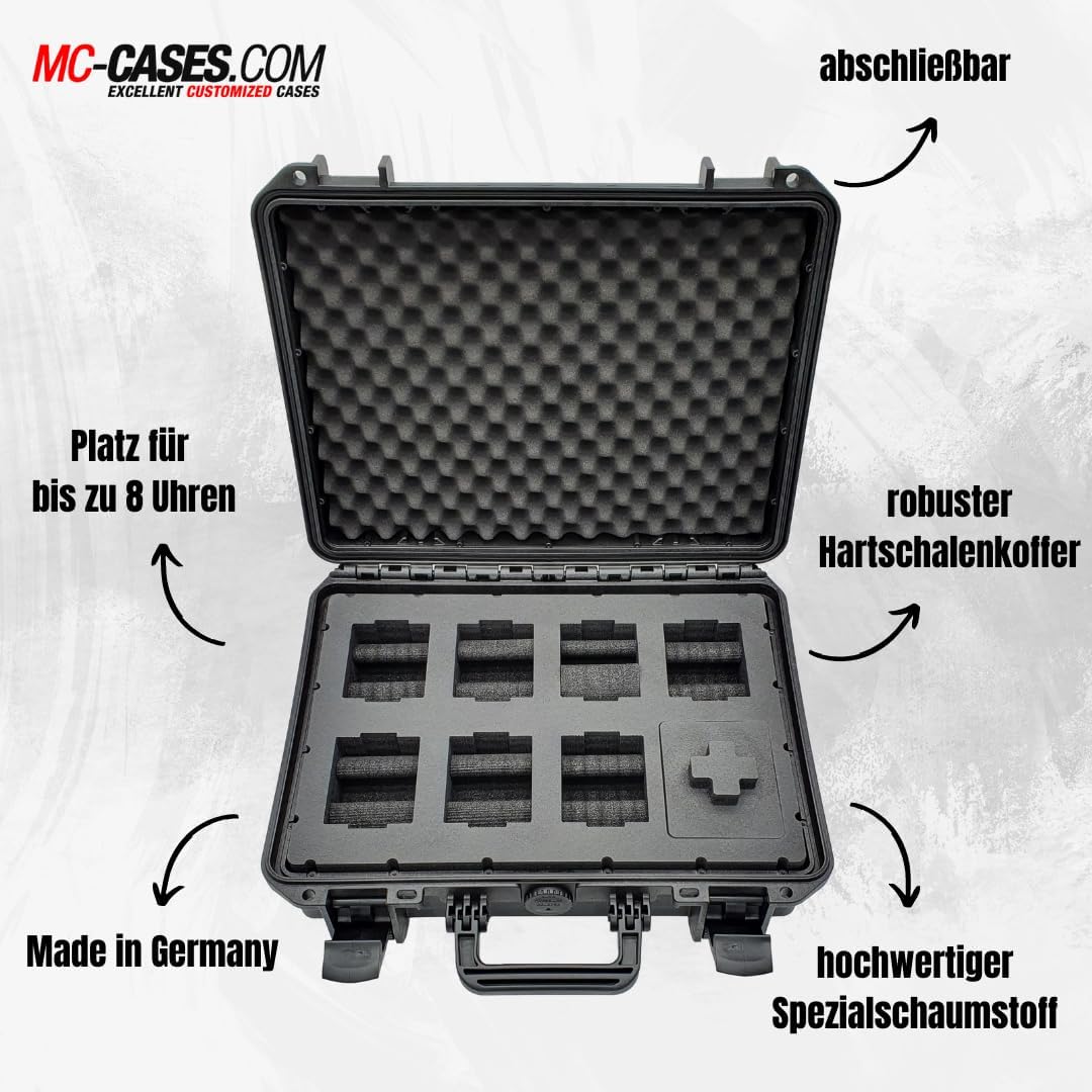 MC-CASES ® Uhrenkoffer Transportkoffer für bis zu 8 Uhren - Reisekoffer - Wasserdicht - Abschliessba