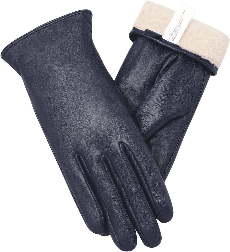 vislivin Vollhand Touchscreen-Handschuhe für Damen Leder Handschuhe Warmer Winter SMS Autofahren Han