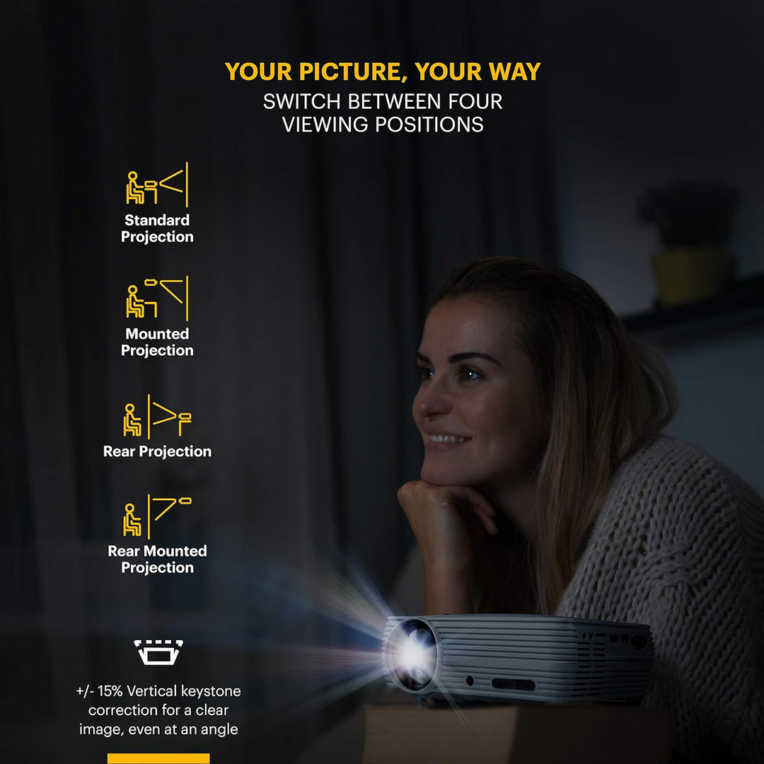 KODAK FLIK X7 Heim-Projektor (max. 1080p HD) mit Stativ und Tasche im Lieferumfang enthalten, kompak