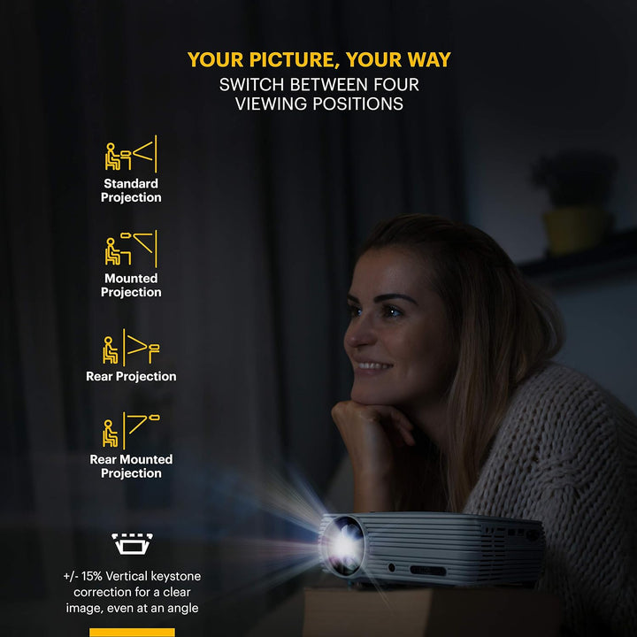 KODAK FLIK X7 Heim-Projektor (max. 1080p HD) mit Stativ und Tasche im Lieferumfang enthalten, kompak