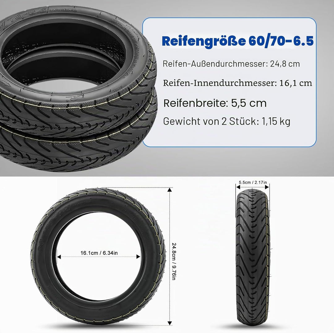 10 Zoll tubeless Reifen für Ninebot Max G30/G30D/G30E/G30LP - Offroad 60/70-6.5 Ersatzräder, selbstr