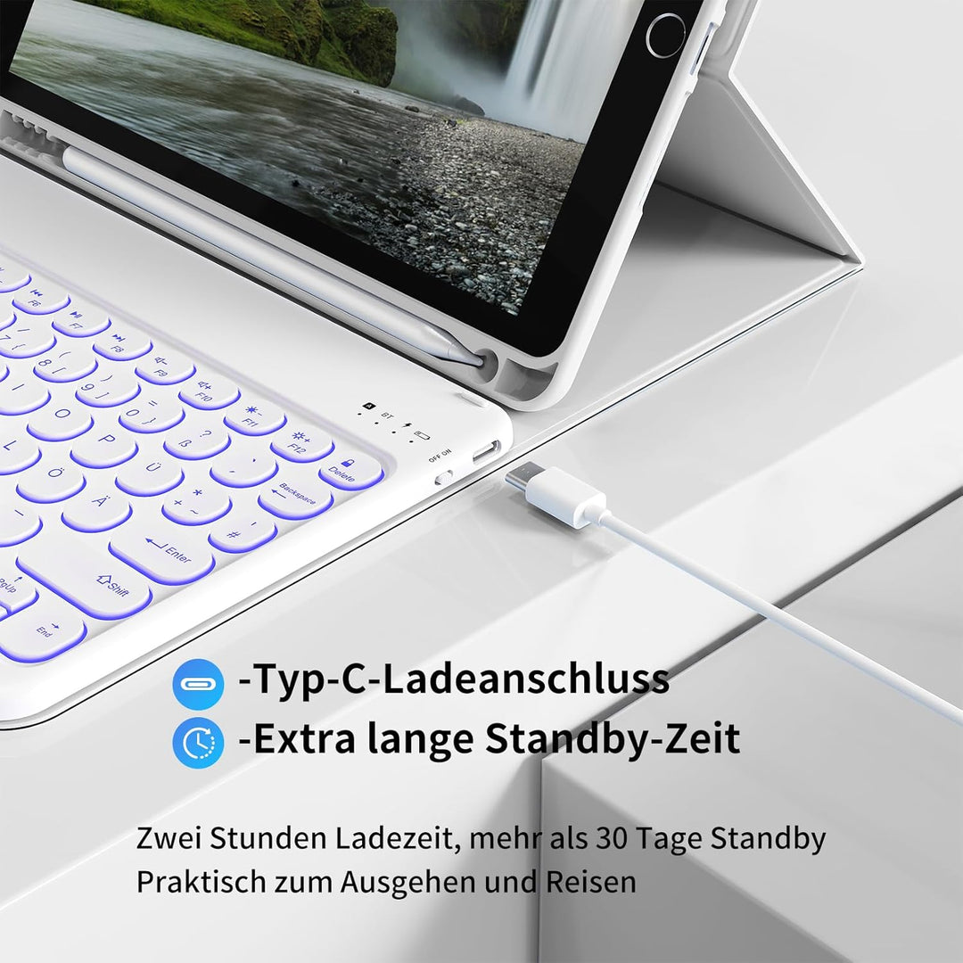aoub Hülle mit Tastatur für iPad 9./ 8. / 7. Generation, Beleuchtete Tastatur mit Hülle für iPad 10,