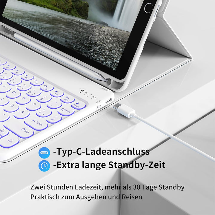 aoub Hülle mit Tastatur für iPad 9./ 8. / 7. Generation, Beleuchtete Tastatur mit Hülle für iPad 10,