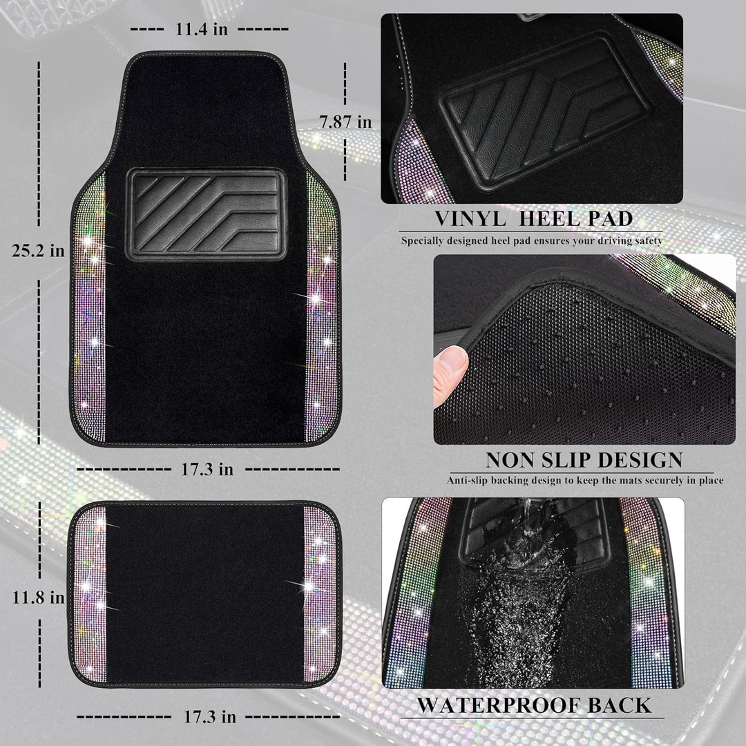 CAR PASS Auto-Fussmatten mit glitzernden Strasssteinen, wasserdicht, rutschfest, PVC-Fersenpolster,