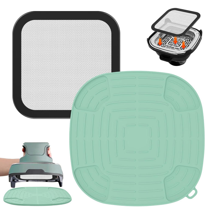 Airfryer Zubehör für Ninja CRISPi FN101EU: GEEKHOM 1x Edelstahl Feinmaschiger Spritzschutz + 1x Sili