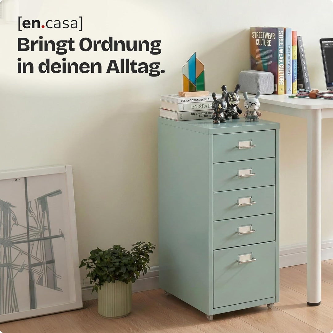 [en.casa] Rollcontainer Kökar Schubladenschrank Metall Aktenschrank mit 5 Schubladen Bürowagen mit R