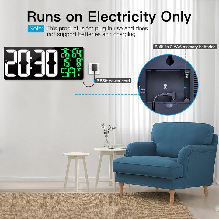 XREXS 18'' grosse Digitale Wanduhr mit Fernbedienung, automatisch dimmbare Digitaluhr mit grossem Di