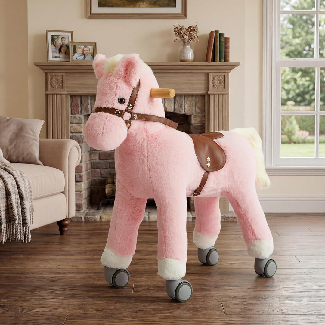 Labebe Pferd zum Reiten, Spielpferd mit Rollen aus Plüsch | für Kinder von 3–12 Jahren, 2-in-1 Schau