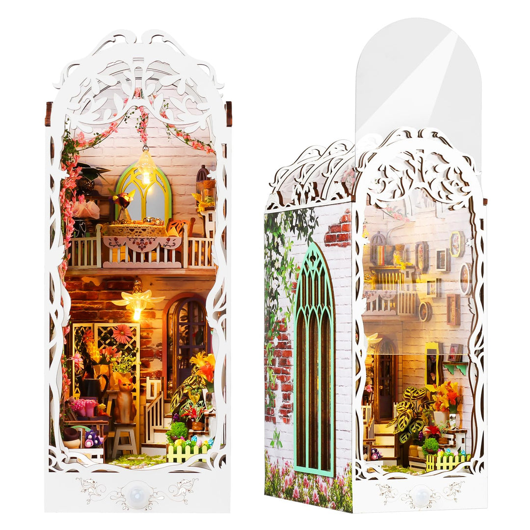 DIY Book Nook Kit - DIY Miniatur Holz Haus für Erwachsene mit LED, Bücherregal Dekoration 3D Puzzle