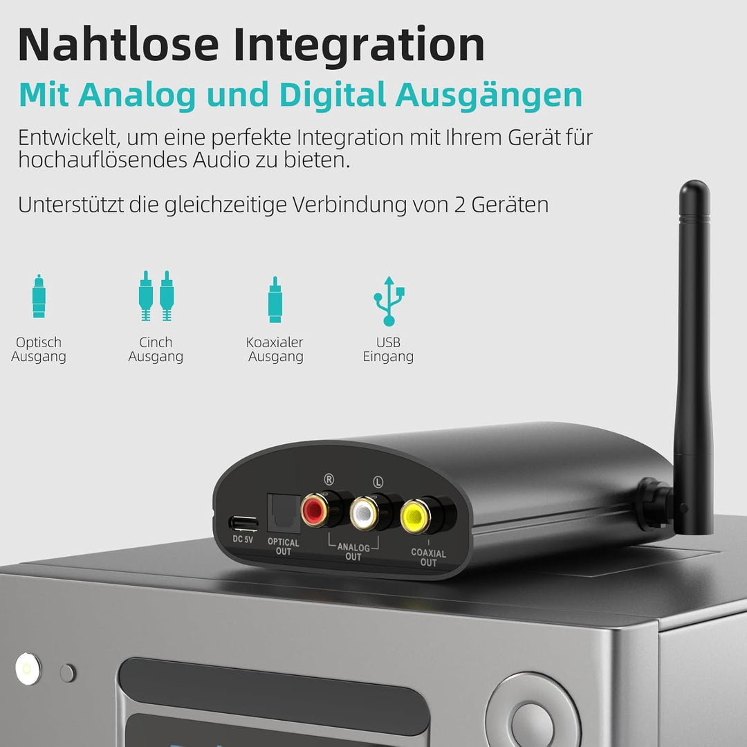 1Mii DS500 HiFi Bluetooth Receiver für Heimstereo mit LDAC, Bluetooth 5.1 Audio Adapter mit Audiophi
