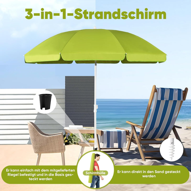 Sekey® Sonnenschirm| Stabil Strandschirm mit Bodenhülse & Schutzhülle für Balkon Garten & Terrasse|