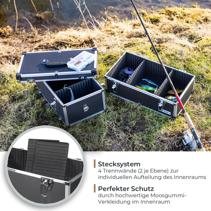 HMF 14660-02 Alu Werkzeugkoffer leer, 2 Etagen, 44 x 32,5 x 24 cm, schwarz, 2 Etagen