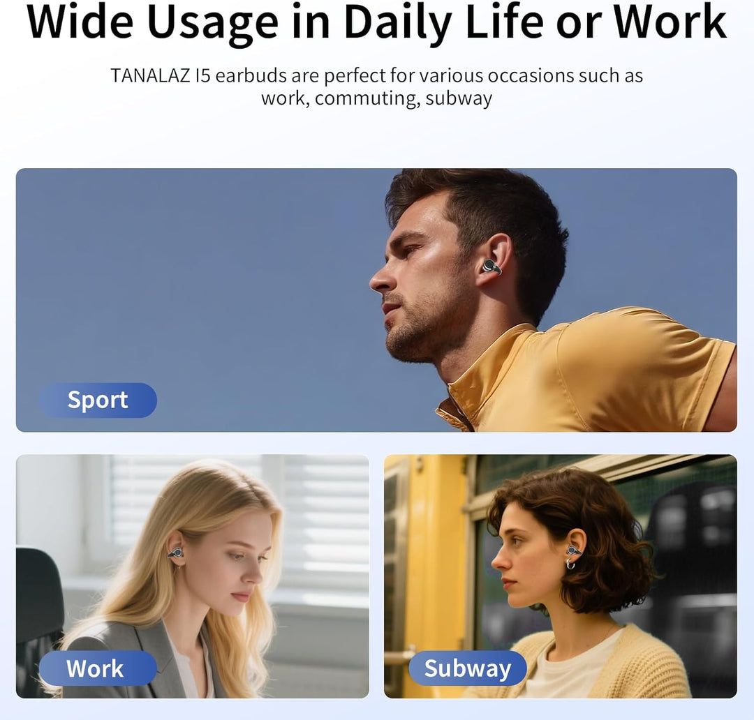 Open-Ear-Kopfhörer I5, Kabellose Bluetooth 6.0 Clip-On-Ohrhörer mit ENC, IPX5 wasserdicht, 36 Std. L