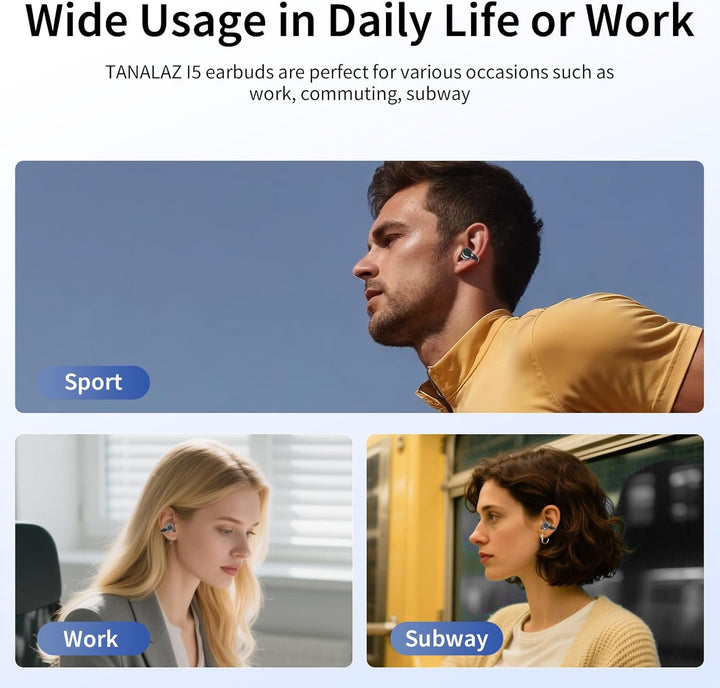 Open-Ear-Kopfhörer I5, Kabellose Bluetooth 6.0 Clip-On-Ohrhörer mit ENC, IPX5 wasserdicht, 36 Std. L