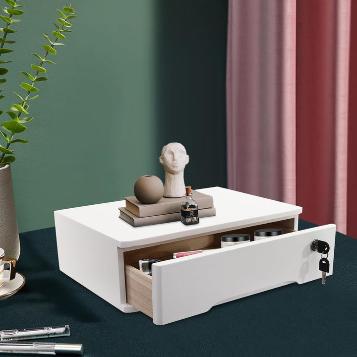 Schreibtisch-Aufbewahrungsbox mit Schloss, Holz-Aufbewahrungsset 1 Schublade aus Holz Organizer Aufb