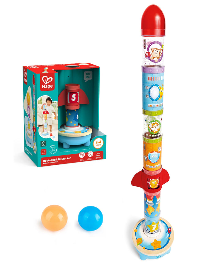 Hape Raketen-Flugstation – Interaktive Motorikspielzeug mit Gebläse, Rakete und 7 Stationen, Lernspi