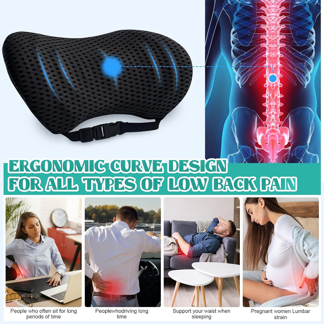 Ergonomisches Lendenwirbelstützkissen, Premium Memory Foam Rückenkissen für Bürostuhl, Auto &amp; Gaming