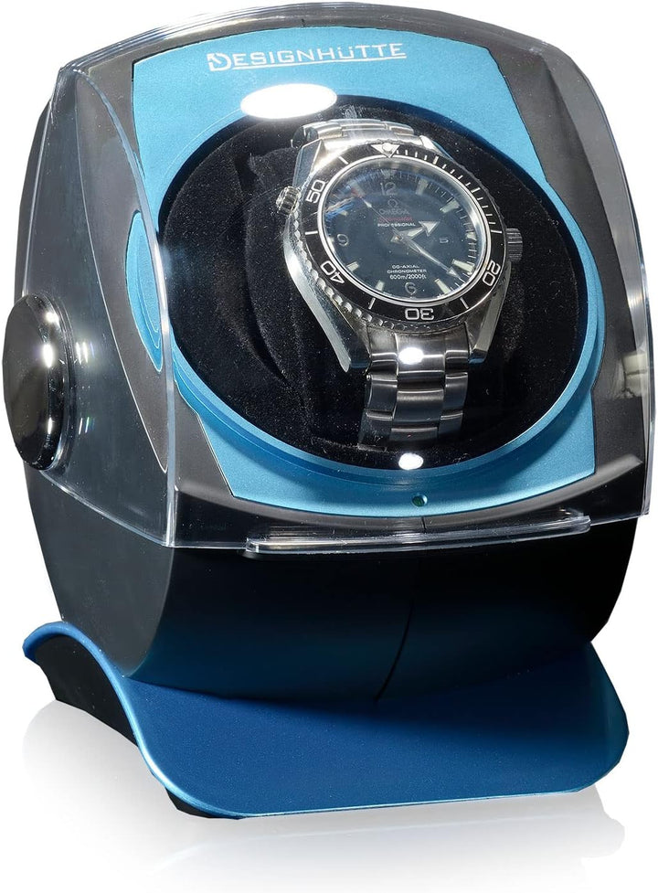 DESIGNHÜTTE® Uhrenbeweger Space Schwarz/Blau für 1 Automatikuhr