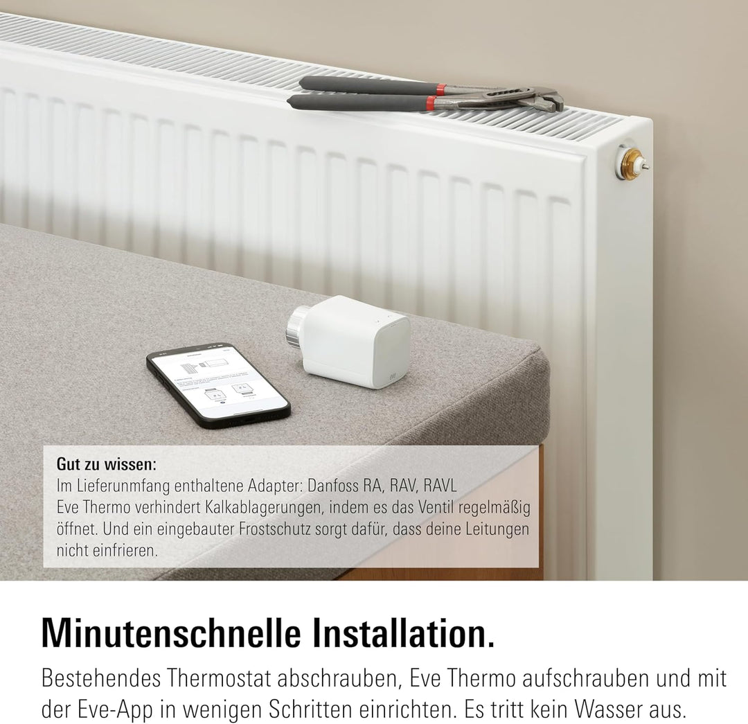 Eve Thermo (Matter, 5. Gen.) 4er Pack: Smartes Heizkörperthermostat, Heizkosten sparen, funktioniert
