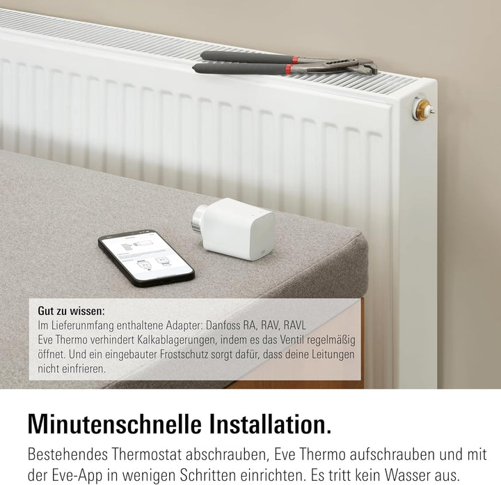 Eve Thermo (Matter, 5. Gen.) 4er Pack: Smartes Heizkörperthermostat, Heizkosten sparen, funktioniert