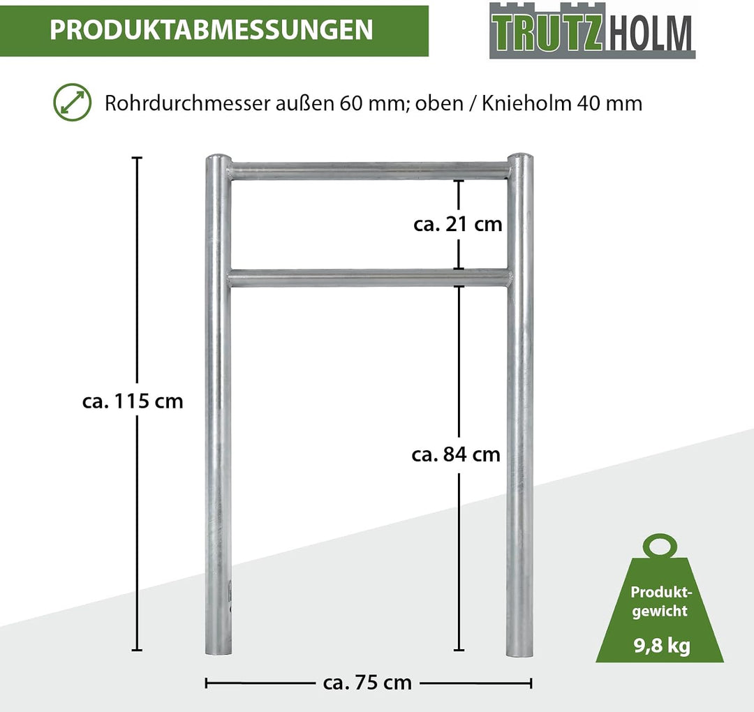 TRUTZHOLM 5x Fahrradanlehnbügel mit Knieholm 115x75 cm Stahl feuerverzinkt Ø 60 mm Anlehnbügel zum E