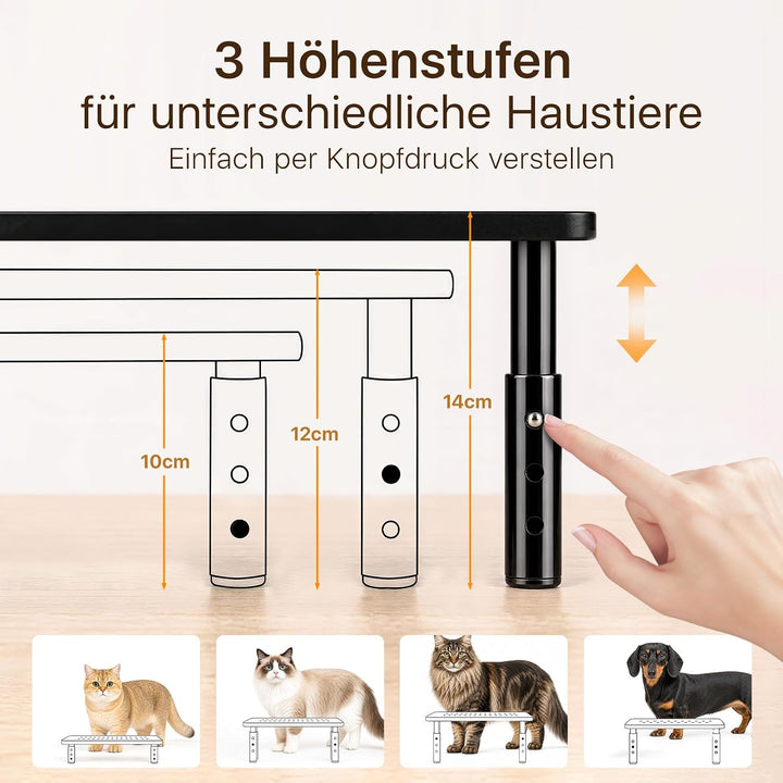 PICK FOR LIFE Erhöhter Stand für Futterautomat Katze, 3 Höhenstufen Schwarz, Schwarz