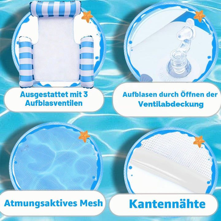 XL Luftmatratze Pool mit Netz,Luftmatratze Wasser Mehrzweck 4 in 1,Wasserhängematte für Erwachsene u