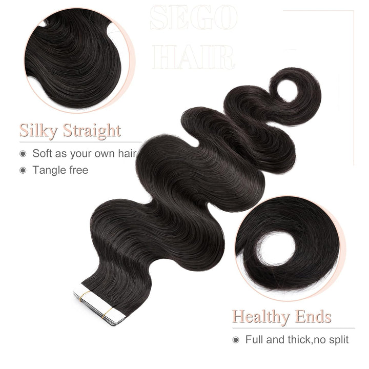 SEGO Tape Extensions Echthaar GEWELLT Klebeband Haarverlängerung 20 Stück 40G mit 10 PCS Doppelseiti