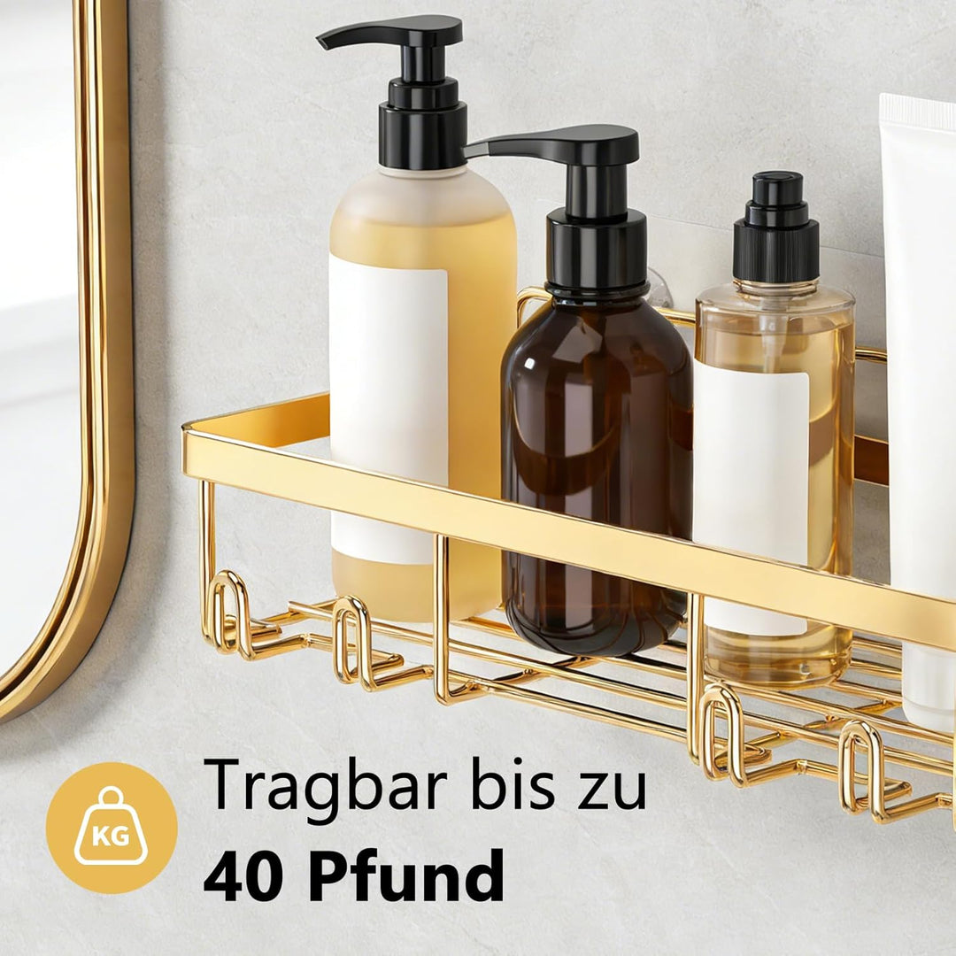 Duschablage Ohne Bohren Gold, 5 Stück Shampoo Halterung Für Dusche Mit Haken, Wiederverwendbar Edels