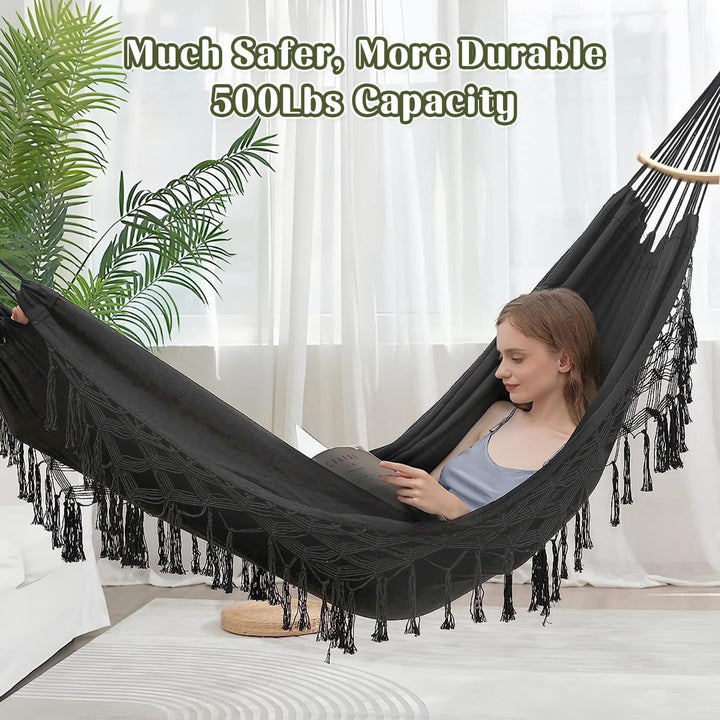 Hängematte Outdoor Boho, XXL Übergrosser Hängematte Hängesessel 2 Personen max 440 lbs, Hängeschauke