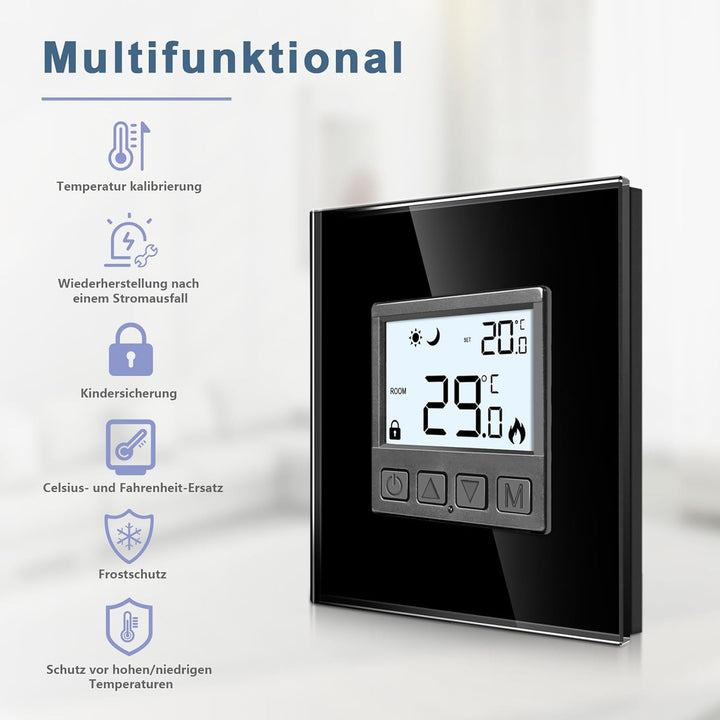 CNBINGO Digitaler Raumthermostat Unterputz mit Fühler, Thermostat für Wasser Fussbodenheizungen und
